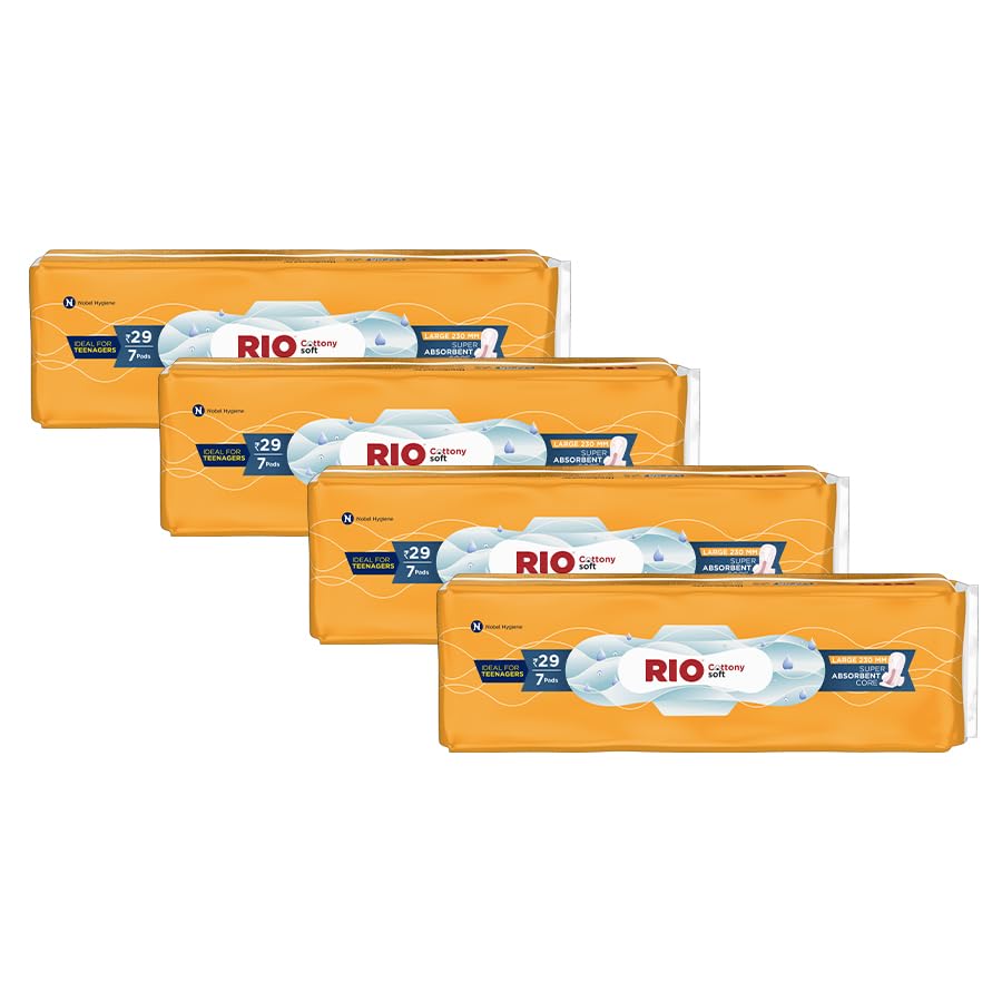 Image of RIO Cottony Soft Sanitary Pads for women, XL size, 28 Pads, Rash-Free For Sensitive Skin, Wide Back, Sturdy Wings | 230mm for teenage girls