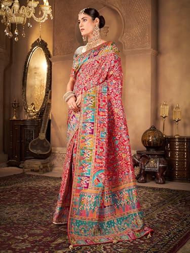 Image of Glory Sarees Women's Luxurious Dola Pure Silk Original Saree Position Print Work Madhubani Inspired Motifs Banarasi Kanjivaram Style Saree With Blouse Piece (Elegant101 Parent)