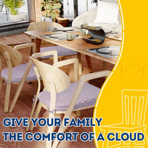 Image of AAAAAcessories D-Shaped Chair Cushions, 2 inch Thick Dining Chair Pads with Ties and Removable, Machine-Washable Cover, 17 inch x 16 inch, Set of 6, Pinstripe Red