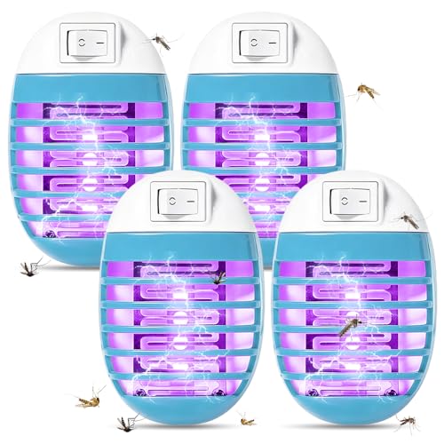 HIULLEN 4 Piezas Lámpara Antimosquitos Electrico, Lámpara Eléctrica Antimosquitos con Luz UV, Lámpara Mata Mosquitos Tipo Enchufe, para Interior para la Cocina, Dormitorio, Comedor
