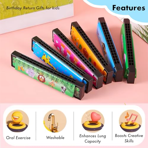 Image of SNAPTRON 12Pcs Harmonica Set for Kids, Cartoon Musical Instrument Birthday Return Gifts for Girls & Boys