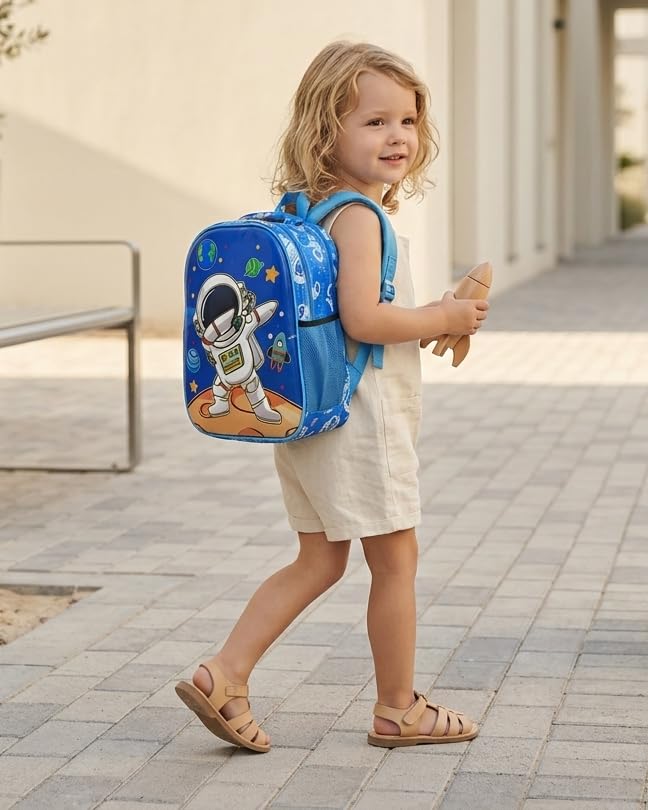 Image of Stylbase Kids 3D bags for boys girls Cartoon Backpack Lightweight, Waterproof, Adjustable Shoulder Straps, 2 Compartments School kids bags for 2-5 years (Space)
