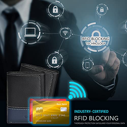 Estalon Slim Wallet For Men - Rfid Blocking Real Leather Trifold Money Wallet Dual Color #TOP1
