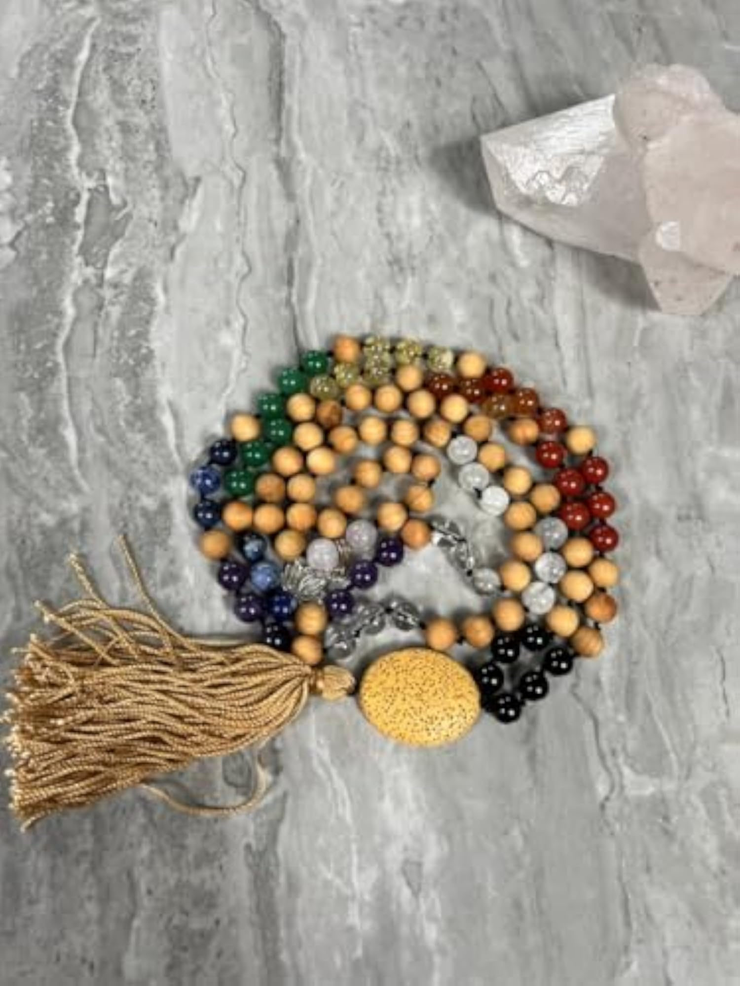 Natural 9 Chakra Stone Beaded Handmade Prayer Mala, 108+1 Beads