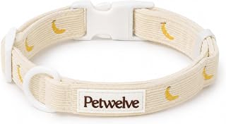 Dog Collar Beige Monkey Embroidery Handmade for Small Dogs Walking | Unique stylish patterns, soft padded no chafing for walk. Safety-lock buckle. Reinforced stitching. Adjustable S/M/L sizes