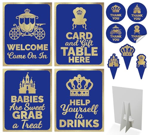 80 Pcs Royal Little Prince Birthday Decorations Party - Baby Shower Decorations - 4 Table Centerpieces Welcome Sign, 36 Cupcake Toppers, 40 Thank You...