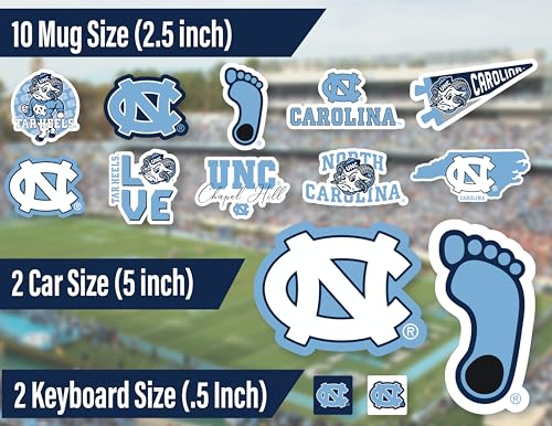 Image of NC Tar Heels Stickers & Decals 14 Pc Set, Car & Water Bottle Sticker