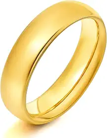 Aliança de Casamento 6mm, Compromisso, Casal, Anel em Aço Inox 316l, Dourada, Ergonômica, Resistente ao Desgaste, Reforçado, não Enferruja e não Escurece.