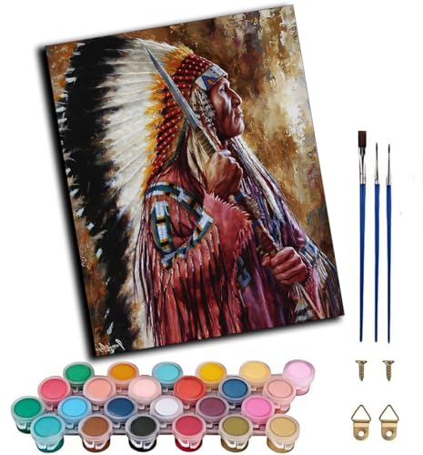 CAOGUANYU Pintura por números para adultos,Jefes tribales indios, hombres y mujeres, kit de pintura alegre, pintura por números,pinceles de lienzo,decoración para el hogar，sin marco