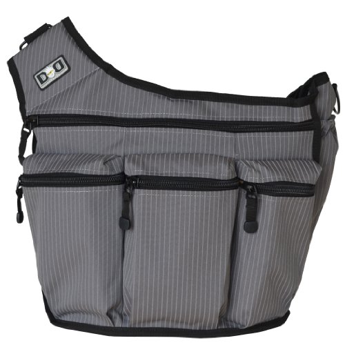 Image of Diaper Dude Grey Pinstripe Diaper Bag with Changing Pad + Cross Body Messenger Bag for Men: The Perfect Gift for a New Dad