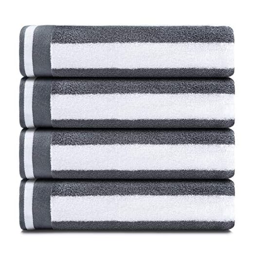 CASOFU Bath Towel Set, Cabana Stripe Bath Towels, Super Soft Cotton Bath Towels with Light Stripe - 100% Ring Spun Cotton Large Pool Towels (Grey, 4 Pack)