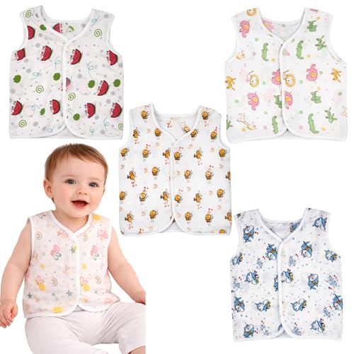 Image of little PANDA Muslin Cotton Baby Jabla | Soft Breathable Newborn Jhabla for Baby 0-3 & 3-6 Months | Organic Cotton Sleeveless Front Open Vest for Boys & Girls