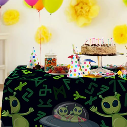 GZBJMYGS Alien Party Tablecloths Alien Runes Outer Space Waterproof Table Covers Decorations for UFO Theme Birthday Party Baby Shower Banquet Supplies 53x98 Inch by GZBJMYGS - Used condition - Image 4