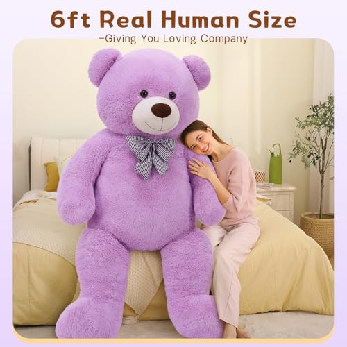 Image of MaoGoLan Big Teddy Bear 6 Feet,Life Size Huge Teddy Bear Plush Stuffed Animal,Adorable and Soft Purple Teddy Bear Gift for Christmas,Valentines,Birthday,or Long Distance