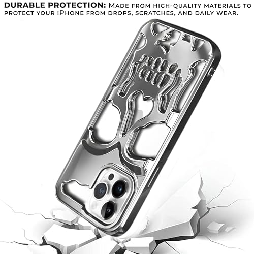 Image of Kraptick Polycarbonate iPhone 16 Pro Case - Electroplated Skull Face Design Mobile Cover, Stylish & Durable Phone Cover, Lightweight Protective Fit for Apple iPhone 16 Pro -(Silver)