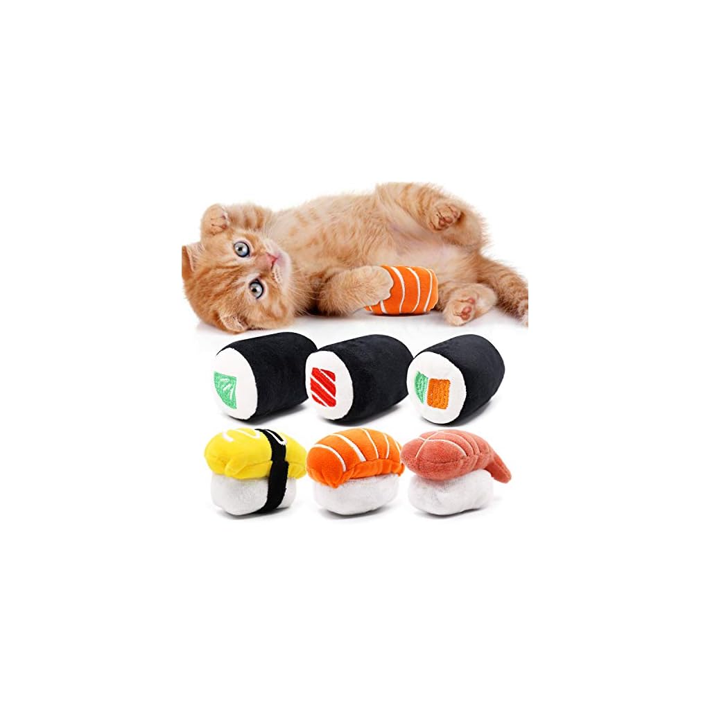 CiyvoLyeen-6-Pack-Sushi-Cat-Toys-with-Catnip-Sushi-Roll-Pillow-Kitten-Chew-Bite-Supplies-Boredom-Relief-Fluffy-Kitty-Teeth-Cleaning-Chewing-Cat-Lovers-Interactive-Plush-Gift