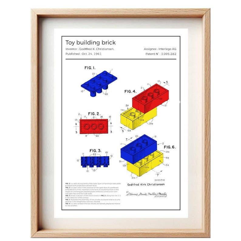 Affiche Brevet Brique LEGO – Poster Vintage | Noir & Blanc ou Colorisé, Art Mural Geek, Déco Enfant, Cadeau Fan LEGO