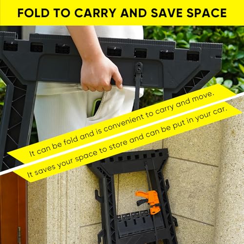 ZYJOYY Saw Horses 2 Pack Folding,Portable Heavy Duty Sawhorse with 1000 lbs Weight Capacity Total,Built-in Tool Tray and Cord Hooks - Image 6