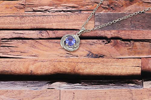 925 sterling silver genuine tanzanite 5/8ct round flower pendant necklace3