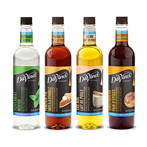 Image of DaVinci Gourmet Sugar Free Syrup, Holiday Variety Pack - Peppermint, Pumpkin Pie, Egg Nog, Gingerbread, 25.4 Fl Oz (Pack of 4)