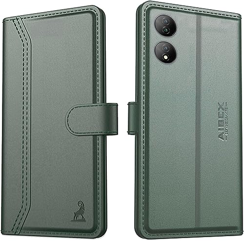 Image of AIBEX Compatible for Vivo T2 5G / Vivo Y100 Flip Cover Leather Finish | Inside TPU with Card Pockets | Wallet Stand | Complete Protection Flip Case - Green