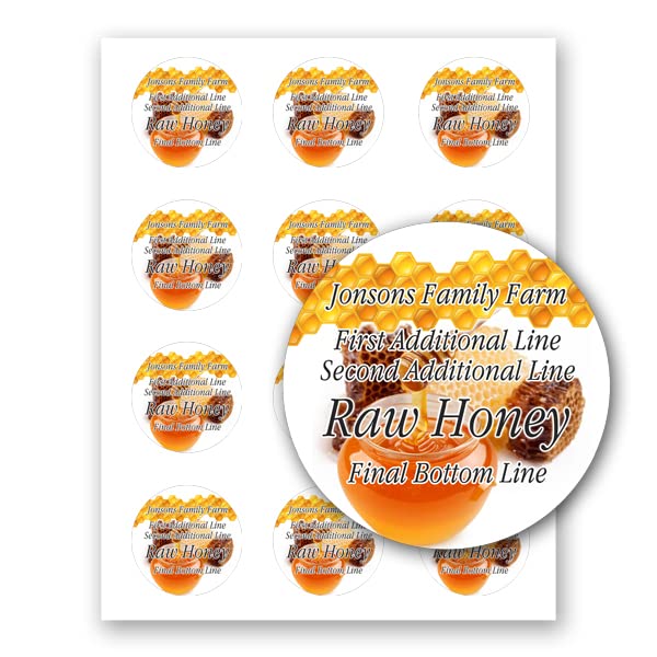 Raw Honey Personalized Self Adhesive Round Labels (Label-03, 60 Labels on 5 Sheets)