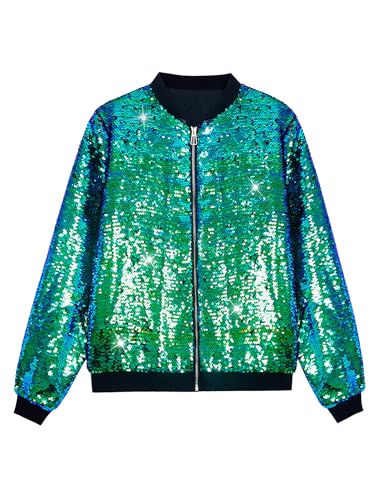 Image of Lars Amadeus Sequin Varsity Jacket for Men's Zipper Party Disco Flip-Sequin Shiny Bomber Jackets