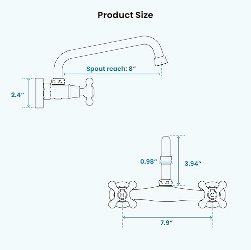 Miniatura 8 de gotonovo Grifo de montaje en pared de níquel cepillado de 8 pulgadas, 2 pomos cruzados, mango victoriano comercial con boquilla de 9 pulgadas