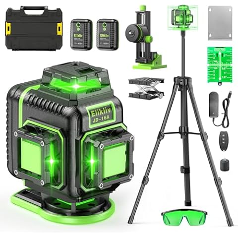 Laser Level 360 Self Leveling with Tripod, Elikliv 4D Laser Level, 165Ft Green Laser Level Lines Tool, 4x360° Cross Line Laser for Construction, Floor (28US-CP4B0225US) Cover