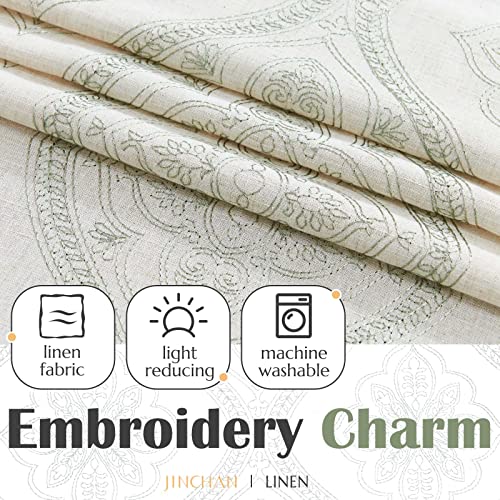 Jinchan JC009DYM-DMEMB-5018C04 Linen Valance Curtain 18 Inch Length Medallion Damask Embroidered Kitchen Valance thumb #2