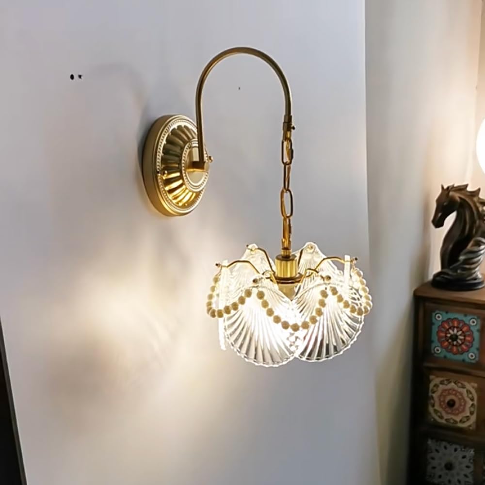 Wisząca Lampa Ścienna W Nowoczesnym Stylu Retro, Dekoracja Wnętrz, Kinkiet, Oprawa Świetlna, Wykwintny Klosz Szklany, Metalowa Lampa Ścienna E14 Z Połowy Wieku, Wykończe,Bwith pearls