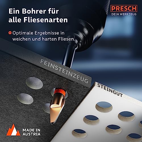 Fliesenbohrer Set von Presch, 3-teilig, Durchmesser 6mm, 8mm, 10mm