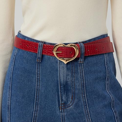 Eye Catching Waist Belt with Heart Buckle for Adult Personality PU Waist Belts for Women Coat Dress Adjustable Length4