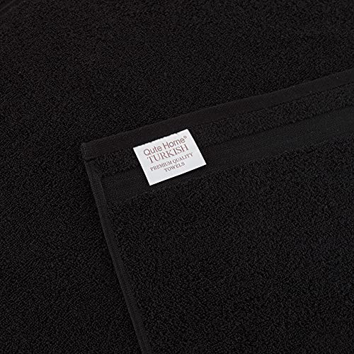 Qute Home 4-Piece Hand Towels Set, 100% Turkish Cotton Premium Quality Towels For Bathroom, Quick Dry Soft And Absorbent Turkish Towel, Set Includes 4 Hand Towels (Black) #TOP4