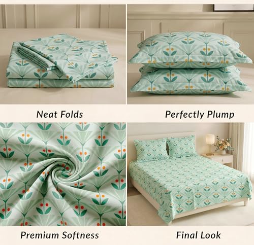 Image of HOMEKART 210 TC Premium Cotton Double Bed Bedsheet with 2 Pillow Covers | Double Bed Sheet Set | Soft, Breathable, Skin Friendly, Wrinkle Resistant & Fade Resistant |228 x 254 cm | Bedding for Home
