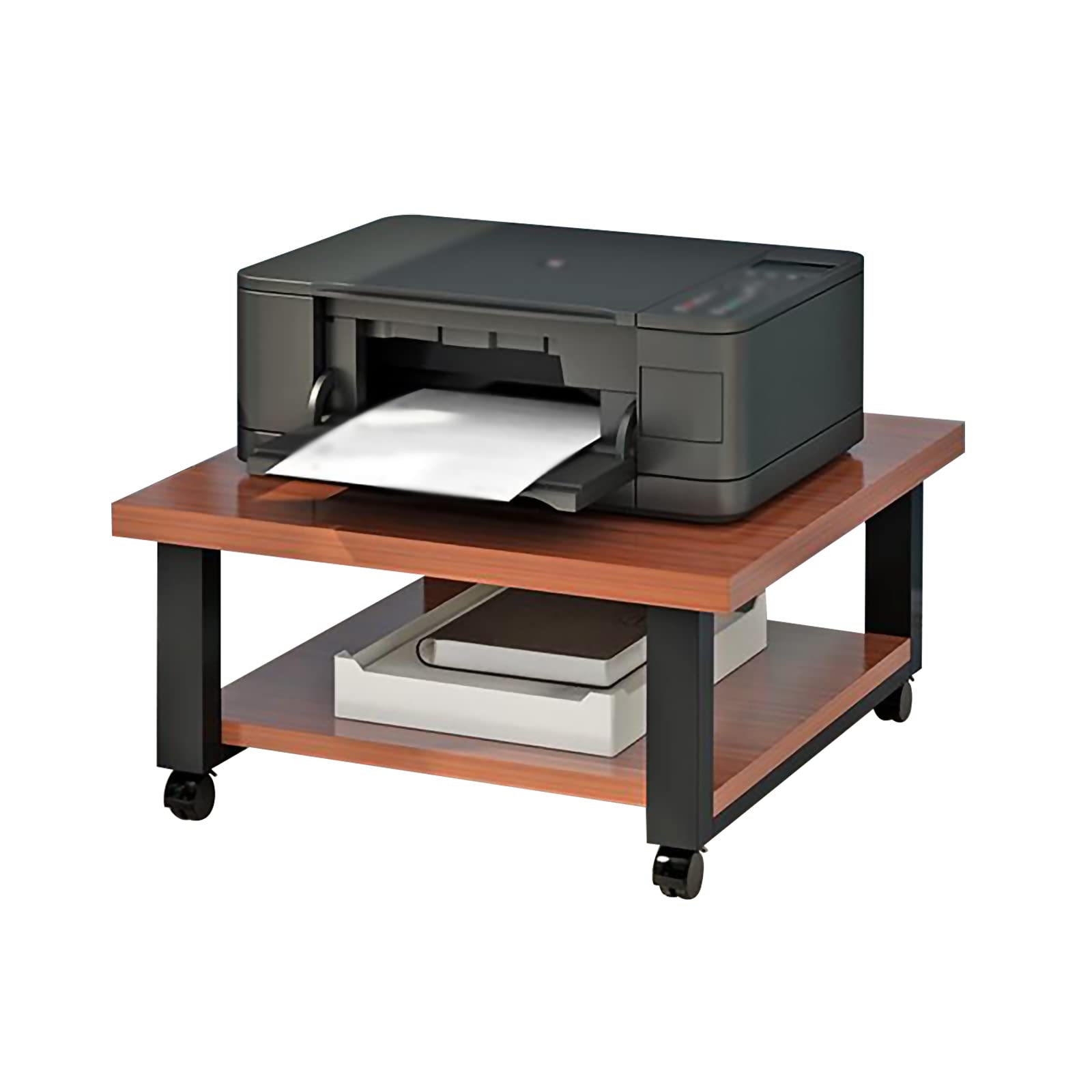 Rollender Druckerwagen,Beweglicher Bodenstehender Multifunktionsdrucker Faxscanner Kopiererwagen,für Heimschlafzimmer Büro Schule(Size:50x40x28cm,Color:Teak)