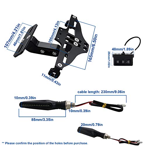 Motorcycle License Plate Holder Universal Adjustable Fender Eliminator Kit With Turn Signals For Honda Kawasaki Yamaha Suzuki Ducati BMW - Thumbnail 5
