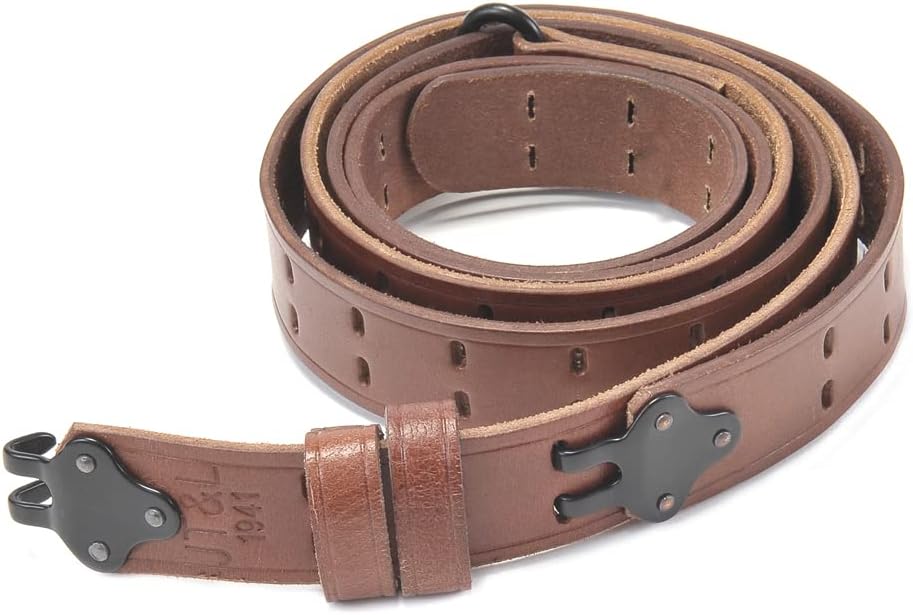 World War Supply M1907 1.25" Leather Rifle Sling Marked JT&L 1941 with Black Powder Coated Brass Hardware and Premium Drum Dyed Leather