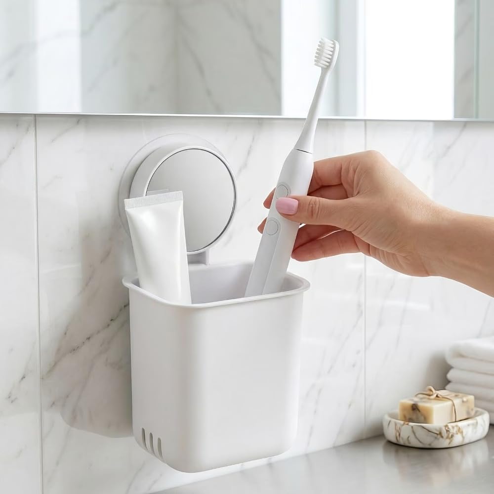 SR Plastic Toothbrush Holders for Bathroom | Wall Mounted Toothbrush Holder | Toothbrush Holders for Toothbrushes | Bathroom Shelf for Wall (White, 1)-image-3