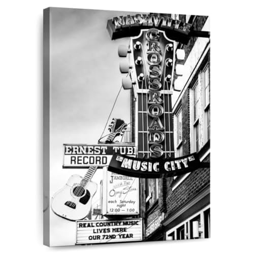 Elephant Stock – Nashville Music City Black And White Wall Art – Vertical Canvas Wall Art – Living Room Wall Decor – Photography Nashville Canvas Art – Black And Gray Decor by Susanne Kremer – 16″ x 24″