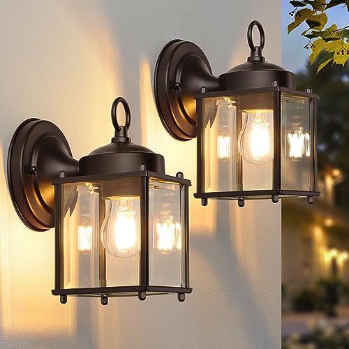 Image of MATAMEYE Outdoor Wall Lantern, Exterior Dark Chocolate Waterproof Wall Sconce Lighting Fixture, Front Door Wall Lamp with Clear Beveled Glass, 2 Pack