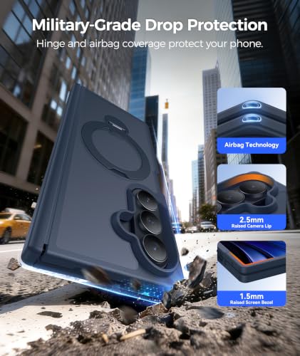 Image of FNTCASE for Samsung Galaxy Z-Fold-8-Ultra Case: Z Fold 7 Case [360 Spin Magnetic Stand] [Fit for Magsafe] [Hinge Protection & Screen Protector] Translucent Matte Military Shockproof Cover - Deep Blue