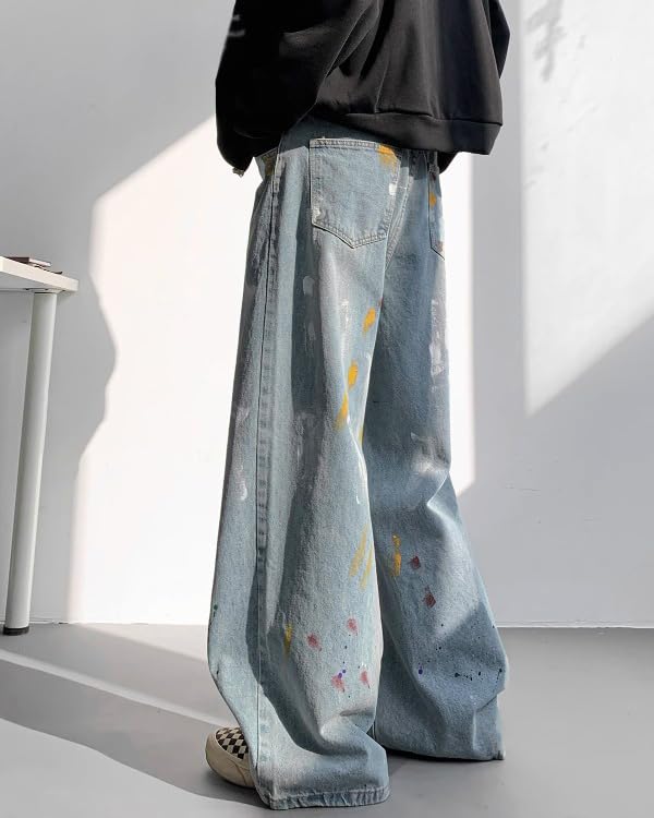 Men's Loose Fit Vintage Tie-Dye Print Trousers Casual Straight Leg Jeans with Pockets4
