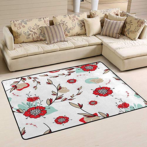 Tapis de sol lavable et antidérapant imprimé fleurs de salon - 6
