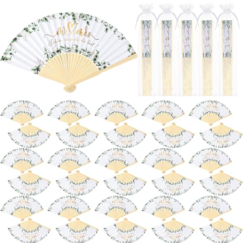 Namalu 30 Stück Hochzeit Handfächer Gastgeschenk für Hochzeit Weiß Papierfächer Eukalyptus Faltbarer Taschenfächer mit Organzabeutel Bambus Klappfächer für Hochzeitsgäste Sommer Geburtstag Party