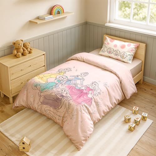 Image of Sassoon Disney Princess (Pink) Digital Printed, Cotton Single Bedsheet, 300 TC, 1 Pillow Cover, Fade Resistant, Bedsheet for Kid's Bedroom, (1.50m X 2.35m)