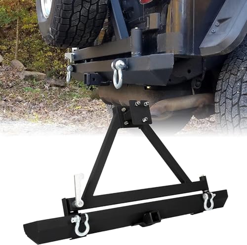 ALMULOO Rear Bumper Assembly Compatible With 1987-2006 Wrangler TJ YJ LJ All Models W/Tire Carrier&D-Rings Steel Powder Coated+Textured Black