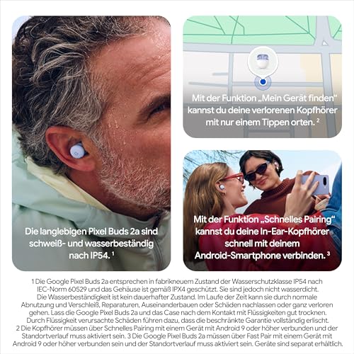 Google Pixel Buds 2a – Kabellose Kopfhörer mit aktiver Geräuschunterdrückung – Leicht und bequem – Wasserabweisend – Bluetooth-kompatibel – Hazel