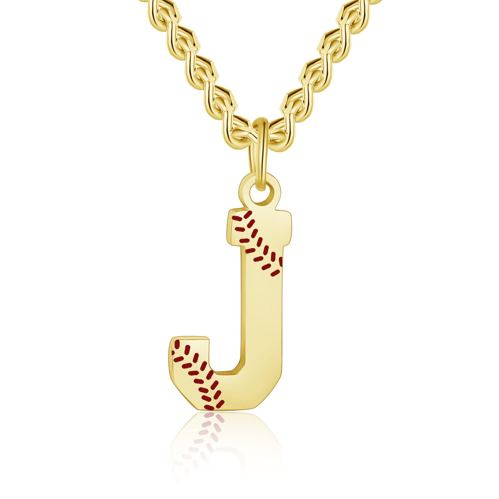 AIAINAGIBaseball Initial A-Z Letter Necklace - Men's Baseball Charm Pendant in Stainless Steel Silver Chain, 22inch Personalized Gift