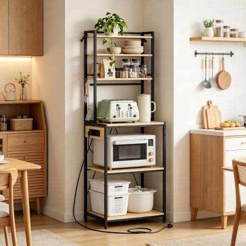 Estantería de cocina con enchufes estable de 6 niveles para microondas 7
